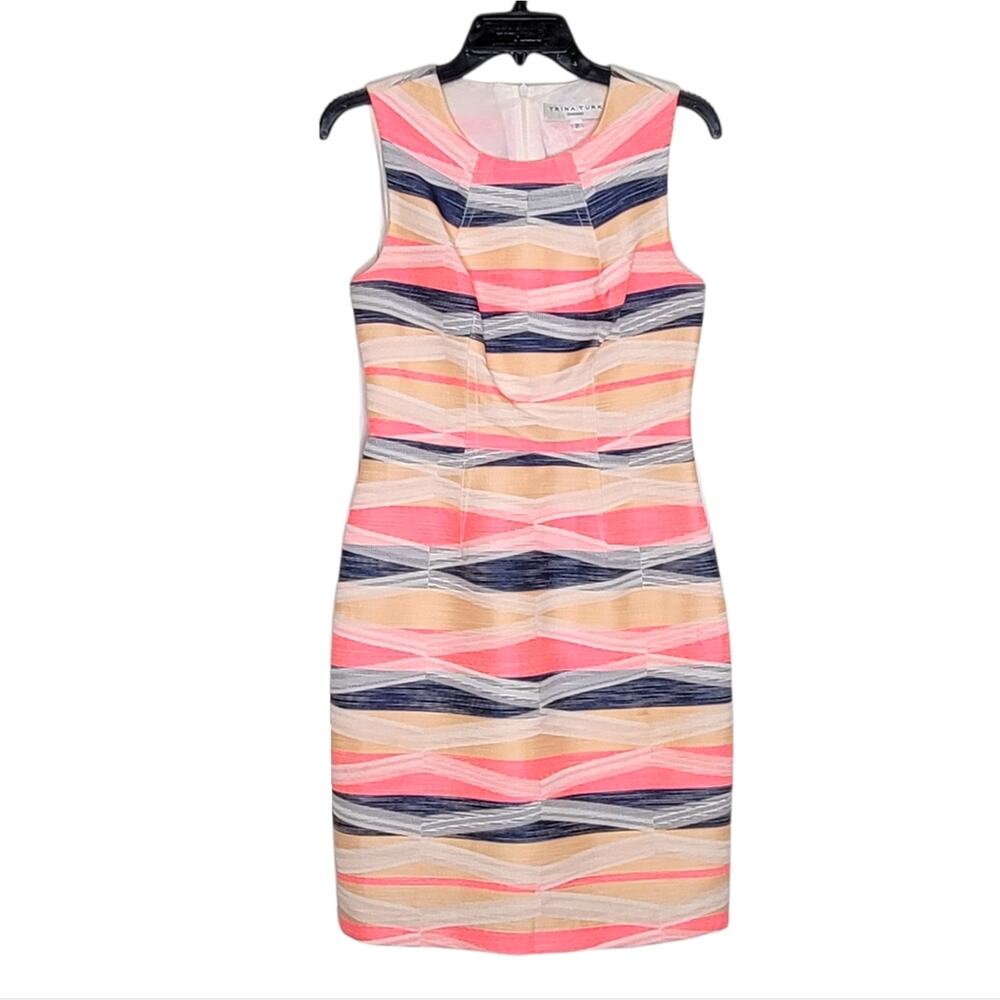 Trina Turk Kurdson Sleeveless Sheath Dress Pink Multicolor Stripe Size 2